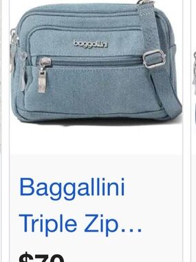 Baggallini Small Triple-Zip Messenger Bag in Light Blue